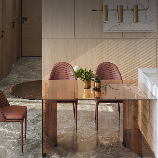 Contemporary Tempered Glass Dining Table Double Pedestal Dining Table for Dining Room Clearhalo ' dining_table' 'Dining Tables & Seating' 'Dining Tables' 'Furniture' 'furniture_dining_table' 'Kitchen & Dining Furniture' 'kitchen&dining_furn' 'kitchen' 'kitchen_dining_table' 3577458