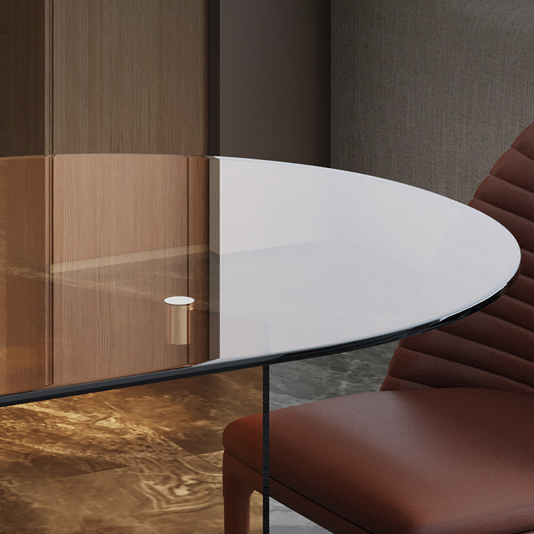 Contemporary Tempered Glass Dining Table Double Pedestal Dining Table for Dining Room Clearhalo ' dining_table' 'Dining Tables & Seating' 'Dining Tables' 'Furniture' 'furniture_dining_table' 'Kitchen & Dining Furniture' 'kitchen&dining_furn' 'kitchen' 'kitchen_dining_table' 3577461