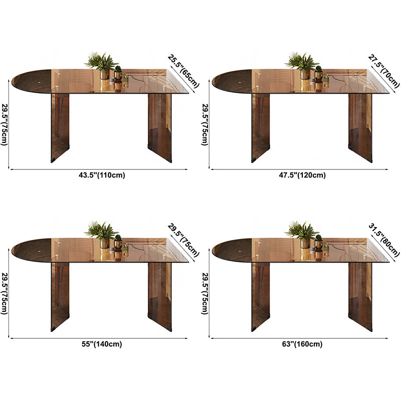 Contemporary Tempered Glass Dining Table Double Pedestal Dining Table for Dining Room Clearhalo ' dining_table' 'Dining Tables & Seating' 'Dining Tables' 'Furniture' 'furniture_dining_table' 'Kitchen & Dining Furniture' 'kitchen&dining_furn' 'kitchen' 'kitchen_dining_table' 3577464
