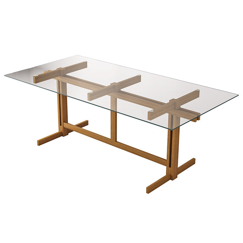 Solid Wood Trestle Dinette Table Tempered Glass Dining Table for Kitchen Home Clear Clearhalo ' dining_table' 'Dining Tables & Seating' 'Dining Tables' 'Furniture' 'furniture_dining_table' 'Kitchen & Dining Furniture' 'kitchen&dining_furn' 'kitchen' 'kitchen_dining_table' 3577466