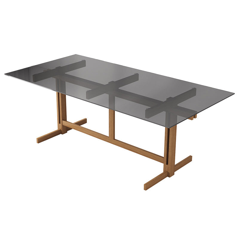 Solid Wood Trestle Dinette Table Tempered Glass Dining Table for Kitchen Home Black Clearhalo ' dining_table' 'Dining Tables & Seating' 'Dining Tables' 'Furniture' 'furniture_dining_table' 'Kitchen & Dining Furniture' 'kitchen&dining_furn' 'kitchen' 'kitchen_dining_table' 3577469