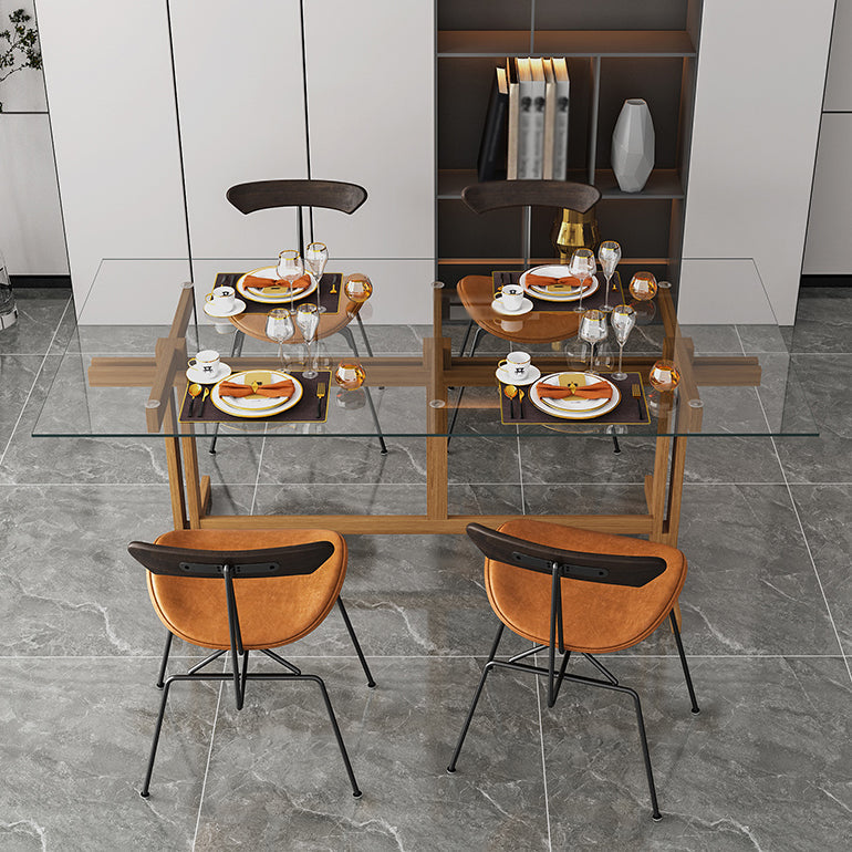 Solid Wood Trestle Dinette Table Tempered Glass Dining Table for Kitchen Home 70.9"L x 31.5"W x 29.5"H Clear Clearhalo ' dining_table' 'Dining Tables & Seating' 'Dining Tables' 'Furniture' 'furniture_dining_table' 'Kitchen & Dining Furniture' 'kitchen&dining_furn' 'kitchen' 'kitchen_dining_table' 3577471