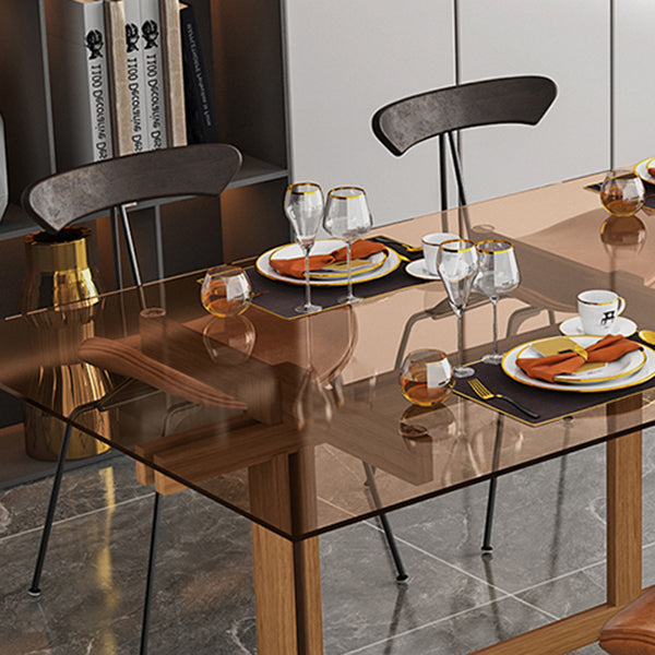 Solid Wood Trestle Dinette Table Tempered Glass Dining Table for Kitchen Home Clearhalo ' dining_table' 'Dining Tables & Seating' 'Dining Tables' 'Furniture' 'furniture_dining_table' 'Kitchen & Dining Furniture' 'kitchen&dining_furn' 'kitchen' 'kitchen_dining_table' 3577473