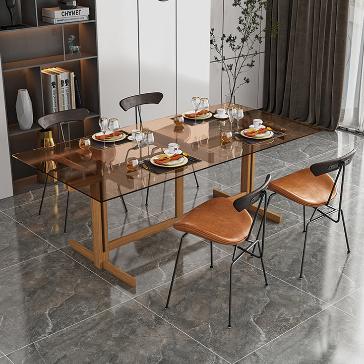 Solid Wood Trestle Dinette Table Tempered Glass Dining Table for Kitchen Home Clearhalo ' dining_table' 'Dining Tables & Seating' 'Dining Tables' 'Furniture' 'furniture_dining_table' 'Kitchen & Dining Furniture' 'kitchen&dining_furn' 'kitchen' 'kitchen_dining_table' 3577476
