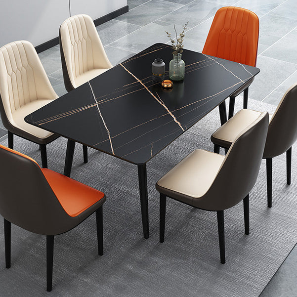 Dining Room Contemporary Sintered Stone Dining Table Rectangular Table with Metallic Base Black 70.9"L x 31.5"W x 29.5"H Without Chairs Clearhalo ' dining_table' 'Dining Tables & Seating' 'Dining Tables' 'furn' 'furn_dining_table' 'Furniture' 'furniture_dining_table' 'Kitchen & Dining Furniture' 'kitchen&dining_furn' 'kitchen' 'kitchen_dining_table' 3577493