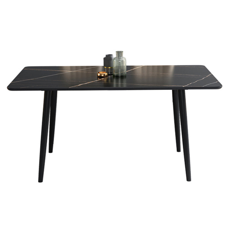 Dining Room Contemporary Sintered Stone Dining Table Rectangular Table with Metallic Base Black Without Chairs Clearhalo ' dining_table' 'Dining Tables & Seating' 'Dining Tables' 'furn' 'furn_dining_table' 'Furniture' 'furniture_dining_table' 'Kitchen & Dining Furniture' 'kitchen&dining_furn' 'kitchen' 'kitchen_dining_table' 3577497