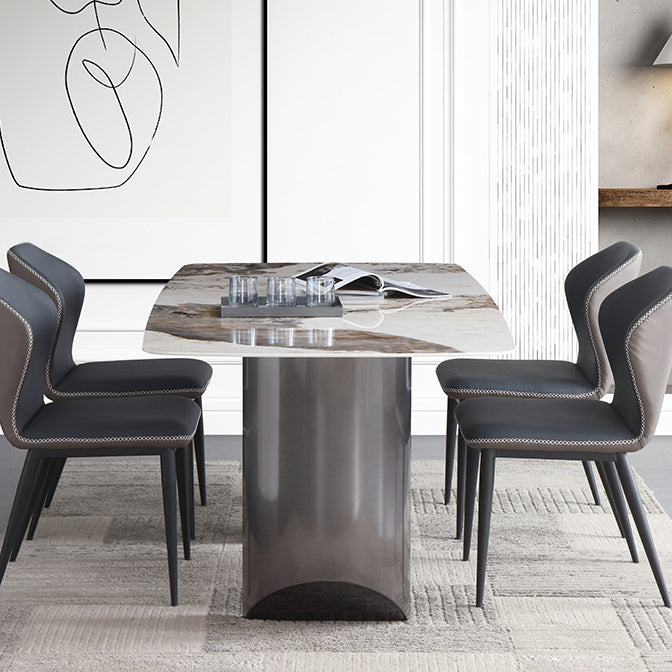 Modern Rectangle Shape Sintered Stone Dining Table Kitchen Dining Table with Double Pedestal Clearhalo ' dining_table' 'Dining Tables & Seating' 'Dining Tables' 'Furniture' 'furniture_dining_table' 'Kitchen & Dining Furniture' 'kitchen&dining_furn' 'kitchen' 'kitchen_dining_table' 3577507