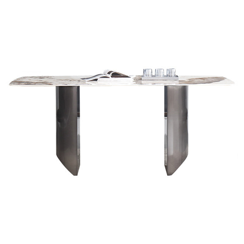Modern Rectangle Shape Sintered Stone Dining Table Kitchen Dining Table with Double Pedestal Clearhalo ' dining_table' 'Dining Tables & Seating' 'Dining Tables' 'Furniture' 'furniture_dining_table' 'Kitchen & Dining Furniture' 'kitchen&dining_furn' 'kitchen' 'kitchen_dining_table' 3577509