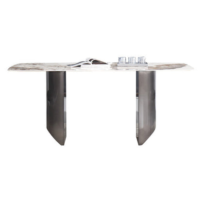 Modern Rectangle Shape Sintered Stone Dining Table Kitchen Dining Table with Double Pedestal Clearhalo ' dining_table' 'Dining Tables & Seating' 'Dining Tables' 'Furniture' 'furniture_dining_table' 'Kitchen & Dining Furniture' 'kitchen&dining_furn' 'kitchen' 'kitchen_dining_table' 3577509