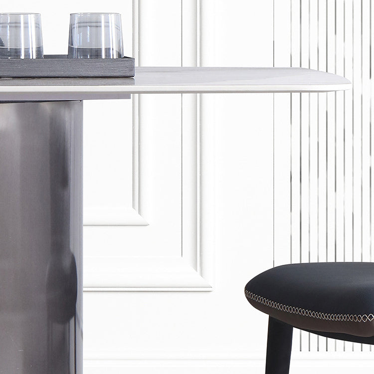 Modern Rectangle Shape Sintered Stone Dining Table Kitchen Dining Table with Double Pedestal Clearhalo ' dining_table' 'Dining Tables & Seating' 'Dining Tables' 'Furniture' 'furniture_dining_table' 'Kitchen & Dining Furniture' 'kitchen&dining_furn' 'kitchen' 'kitchen_dining_table' 3577512