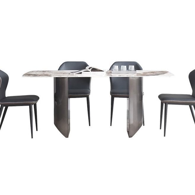 Modern Rectangle Shape Sintered Stone Dining Table Kitchen Dining Table with Double Pedestal Clearhalo ' dining_table' 'Dining Tables & Seating' 'Dining Tables' 'Furniture' 'furniture_dining_table' 'Kitchen & Dining Furniture' 'kitchen&dining_furn' 'kitchen' 'kitchen_dining_table' 3577515