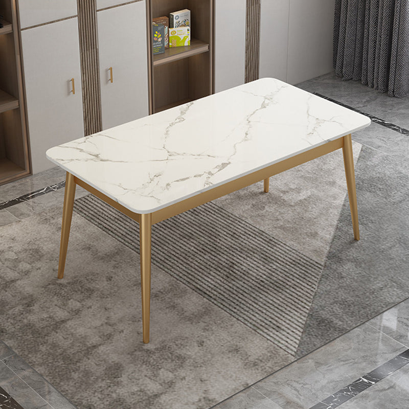 Modern Style Sintered Stone Dining Table White Rectangle Table with 4 Legs Gold Without Chairs Clearhalo ' dining_table' 'Dining Tables & Seating' 'Dining Tables' 'furn' 'furn_dining_table' 'Furniture' 'furniture_dining_table' 'Kitchen & Dining Furniture' 'kitchen&dining_furn' 'kitchen' 'kitchen_dining_table' 3577525