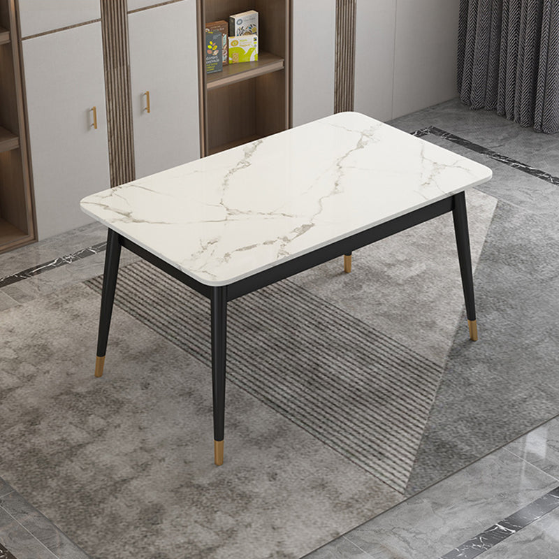 Modern Style Sintered Stone Dining Table White Rectangle Table with 4 Legs Black Without Chairs Clearhalo ' dining_table' 'Dining Tables & Seating' 'Dining Tables' 'furn' 'furn_dining_table' 'Furniture' 'furniture_dining_table' 'Kitchen & Dining Furniture' 'kitchen&dining_furn' 'kitchen' 'kitchen_dining_table' 3577526
