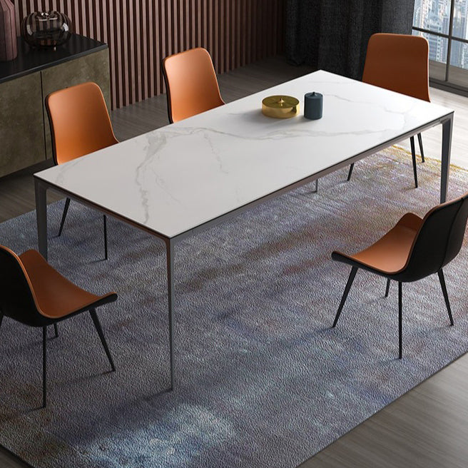Rectangle Home Dining Table Sintered Stone Metal Frame Table with Four-leg 63"L x 31.5"W x 29.5"H Clearhalo ' dining_table' 'Dining Tables & Seating' 'Dining Tables' 'Furniture' 'furniture_dining_table' 'Kitchen & Dining Furniture' 'kitchen&dining_furn' 'kitchen' 'kitchen_dining_table' 3577541