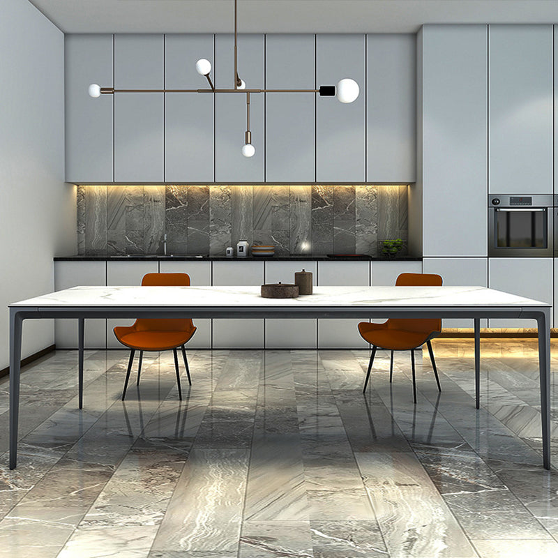 Rectangle Home Dining Table Sintered Stone Metal Frame Table with Four-leg Clearhalo ' dining_table' 'Dining Tables & Seating' 'Dining Tables' 'Furniture' 'furniture_dining_table' 'Kitchen & Dining Furniture' 'kitchen&dining_furn' 'kitchen' 'kitchen_dining_table' 3577543