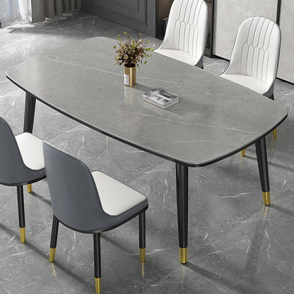 Minimalist Kitchen Sintered Stone Top Dining Table Rectangle Shape Dining Table with 4 Legs Base Gray Clearhalo ' dining_table' 'Dining Tables & Seating' 'Dining Tables' 'Furniture' 'furniture_dining_table' 'Kitchen & Dining Furniture' 'kitchen&dining_furn' 'kitchen' 'kitchen_dining_table' 3577554