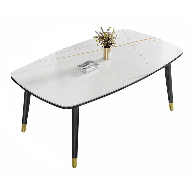 Minimalist Kitchen Sintered Stone Top Dining Table Rectangle Shape Dining Table with 4 Legs Base Beige Clearhalo ' dining_table' 'Dining Tables & Seating' 'Dining Tables' 'Furniture' 'furniture_dining_table' 'Kitchen & Dining Furniture' 'kitchen&dining_furn' 'kitchen' 'kitchen_dining_table' 3577557