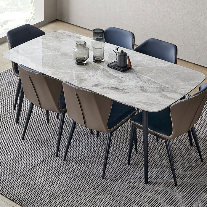 Minimalist Rectangle Sintered Stone Dining Table with Metal Base Dining Table for Restaurant Clearhalo ' dining_table' 'Dining Tables & Seating' 'Dining Tables' 'Furniture' 'furniture_dining_table' 'Kitchen & Dining Furniture' 'kitchen&dining_furn' 'kitchen' 'kitchen_dining_table' 3577566
