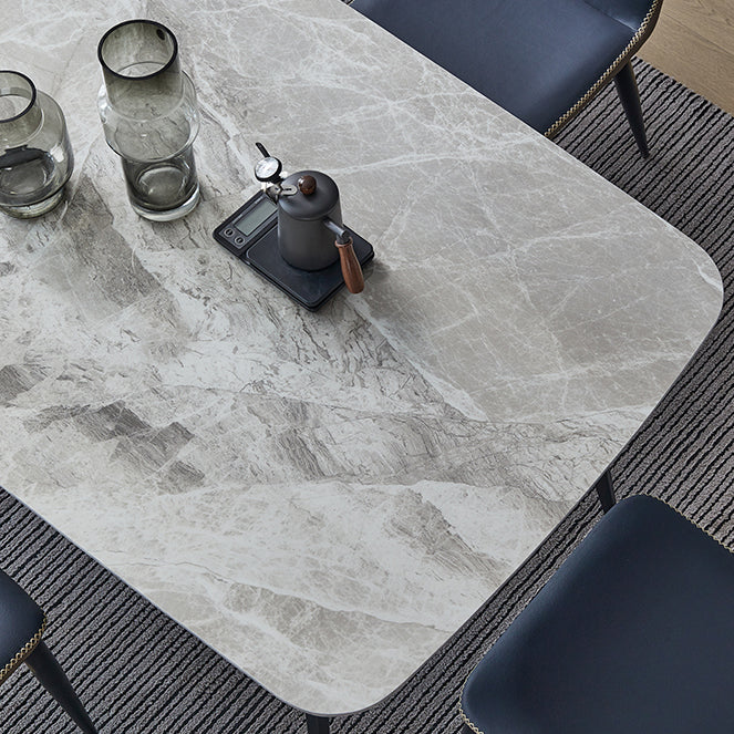 Minimalist Rectangle Sintered Stone Dining Table with Metal Base Dining Table for Restaurant Clearhalo ' dining_table' 'Dining Tables & Seating' 'Dining Tables' 'Furniture' 'furniture_dining_table' 'Kitchen & Dining Furniture' 'kitchen&dining_furn' 'kitchen' 'kitchen_dining_table' 3577573