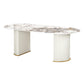Oval Double Pedestal Modern Dining Table White Fixed Table with Sintered Stone Gold Clearhalo ' dining_table' 'Dining Tables & Seating' 'Dining Tables' 'Furniture' 'furniture_dining_table' 'Kitchen & Dining Furniture' 'kitchen&dining_furn' 'kitchen' 'kitchen_dining_table' 3577579