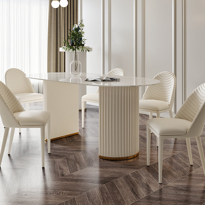 Oval Double Pedestal Modern Dining Table White Fixed Table with Sintered Stone Clearhalo ' dining_table' 'Dining Tables & Seating' 'Dining Tables' 'Furniture' 'furniture_dining_table' 'Kitchen & Dining Furniture' 'kitchen&dining_furn' 'kitchen' 'kitchen_dining_table' 3577581