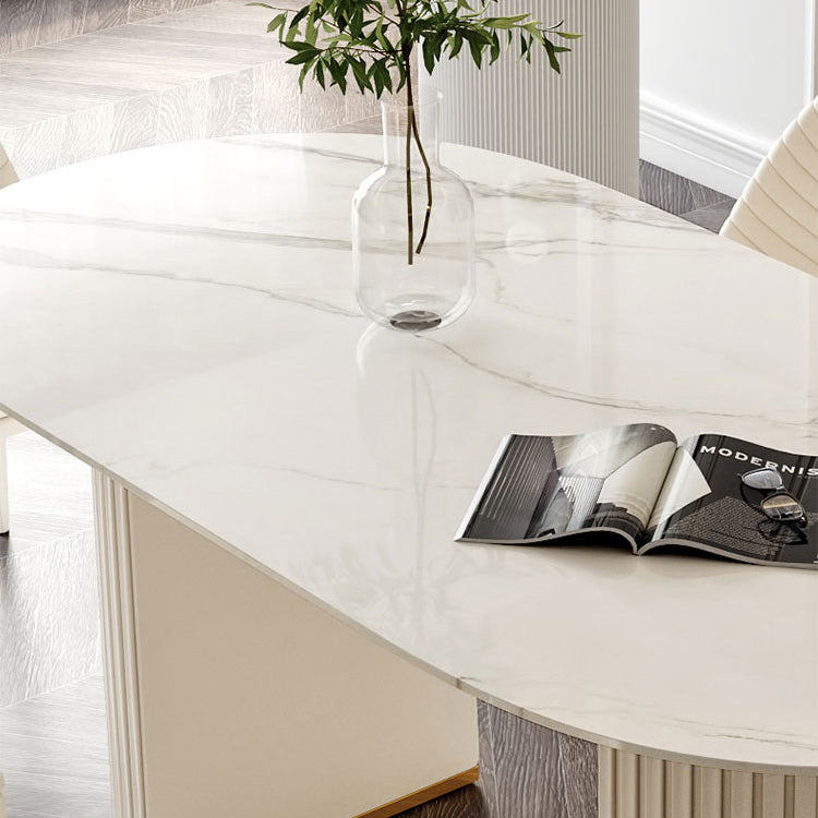 Oval Double Pedestal Modern Dining Table White Fixed Table with Sintered Stone Clearhalo ' dining_table' 'Dining Tables & Seating' 'Dining Tables' 'Furniture' 'furniture_dining_table' 'Kitchen & Dining Furniture' 'kitchen&dining_furn' 'kitchen' 'kitchen_dining_table' 3577584