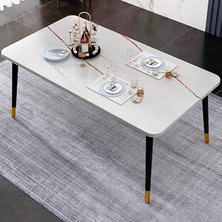 Contemporary Rectangle Shape Kitchen Dining Table Sintered Stone Dining Table with 4 Legs Base White Clearhalo ' dining_table' 'Dining Tables & Seating' 'Dining Tables' 'Furniture' 'furniture_dining_table' 'Kitchen & Dining Furniture' 'kitchen&dining_furn' 'kitchen' 'kitchen_dining_table' 3577591
