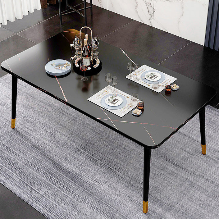 Contemporary Rectangle Shape Kitchen Dining Table Sintered Stone Dining Table with 4 Legs Base Black Clearhalo ' dining_table' 'Dining Tables & Seating' 'Dining Tables' 'Furniture' 'furniture_dining_table' 'Kitchen & Dining Furniture' 'kitchen&dining_furn' 'kitchen' 'kitchen_dining_table' 3577592