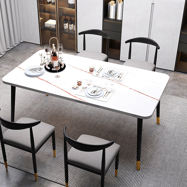 Contemporary Rectangle Shape Kitchen Dining Table Sintered Stone Dining Table with 4 Legs Base Clearhalo ' dining_table' 'Dining Tables & Seating' 'Dining Tables' 'Furniture' 'furniture_dining_table' 'Kitchen & Dining Furniture' 'kitchen&dining_furn' 'kitchen' 'kitchen_dining_table' 3577593