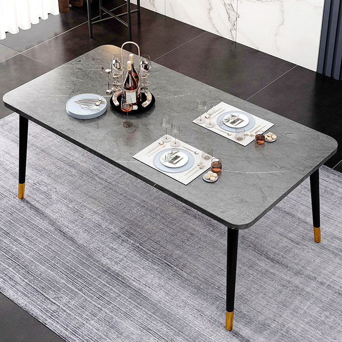 Contemporary Rectangle Shape Kitchen Dining Table Sintered Stone Dining Table with 4 Legs Base Gray Clearhalo ' dining_table' 'Dining Tables & Seating' 'Dining Tables' 'Furniture' 'furniture_dining_table' 'Kitchen & Dining Furniture' 'kitchen&dining_furn' 'kitchen' 'kitchen_dining_table' 3577594