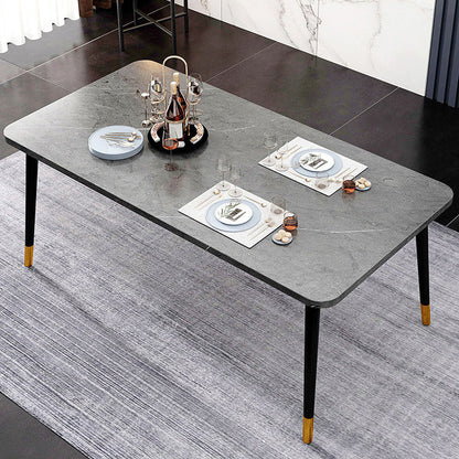 Contemporary Rectangle Shape Kitchen Dining Table Sintered Stone Dining Table with 4 Legs Base Gray Clearhalo ' dining_table' 'Dining Tables & Seating' 'Dining Tables' 'Furniture' 'furniture_dining_table' 'Kitchen & Dining Furniture' 'kitchen&dining_furn' 'kitchen' 'kitchen_dining_table' 3577594