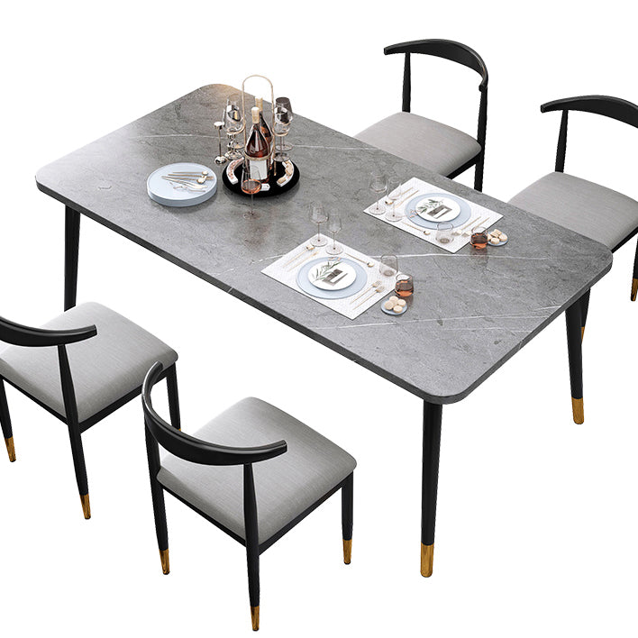 Contemporary Rectangle Shape Kitchen Dining Table Sintered Stone Dining Table with 4 Legs Base Clearhalo ' dining_table' 'Dining Tables & Seating' 'Dining Tables' 'Furniture' 'furniture_dining_table' 'Kitchen & Dining Furniture' 'kitchen&dining_furn' 'kitchen' 'kitchen_dining_table' 3577601