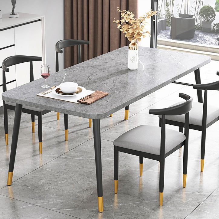 Contemporary Rectangle Shape Kitchen Dining Table Sintered Stone Dining Table with 4 Legs Base Clearhalo ' dining_table' 'Dining Tables & Seating' 'Dining Tables' 'Furniture' 'furniture_dining_table' 'Kitchen & Dining Furniture' 'kitchen&dining_furn' 'kitchen' 'kitchen_dining_table' 3577602