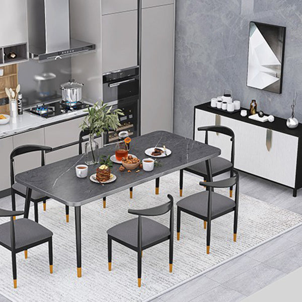 Contemporary Rectangle Shape Kitchen Dining Table Sintered Stone Dining Table with 4 Legs Base Clearhalo ' dining_table' 'Dining Tables & Seating' 'Dining Tables' 'Furniture' 'furniture_dining_table' 'Kitchen & Dining Furniture' 'kitchen&dining_furn' 'kitchen' 'kitchen_dining_table' 3577603