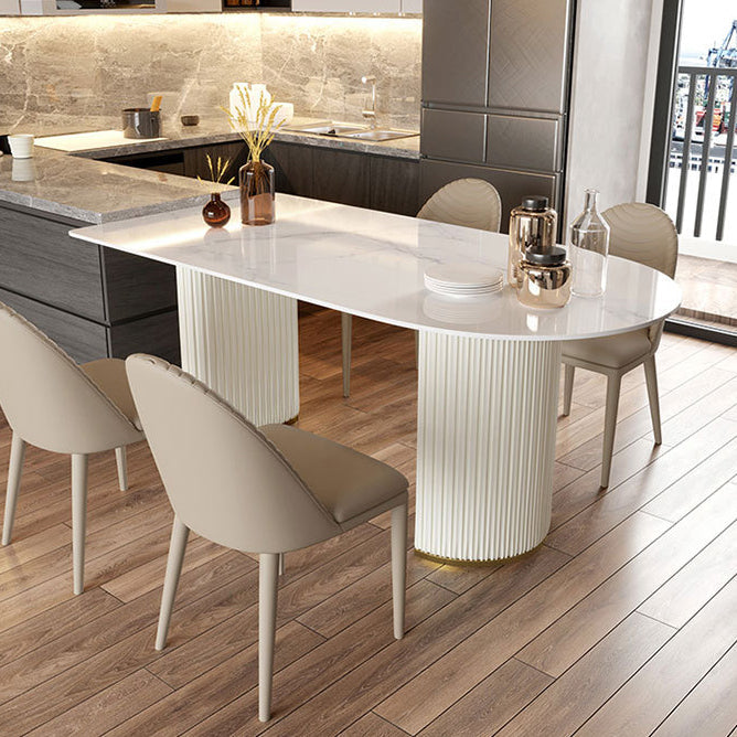 Sintered Stone White Dining Table Simplicity Double Pedestal Table for Dining Room Clearhalo ' dining_table' 'Dining Tables & Seating' 'Dining Tables' 'Furniture' 'furniture_dining_table' 'Kitchen & Dining Furniture' 'kitchen&dining_furn' 'kitchen' 'kitchen_dining_table' 3577616