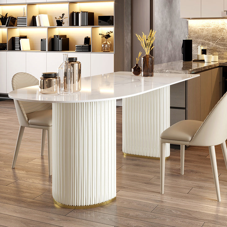 Sintered Stone White Dining Table Simplicity Double Pedestal Table for Dining Room Clearhalo ' dining_table' 'Dining Tables & Seating' 'Dining Tables' 'Furniture' 'furniture_dining_table' 'Kitchen & Dining Furniture' 'kitchen&dining_furn' 'kitchen' 'kitchen_dining_table' 3577617
