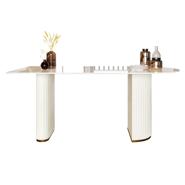 Sintered Stone White Dining Table Simplicity Double Pedestal Table for Dining Room 70.9"L x 31.5"W x 29.5"H Clearhalo ' dining_table' 'Dining Tables & Seating' 'Dining Tables' 'Furniture' 'furniture_dining_table' 'Kitchen & Dining Furniture' 'kitchen&dining_furn' 'kitchen' 'kitchen_dining_table' 3577619