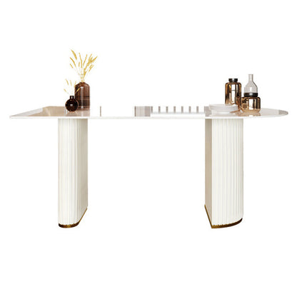 Sintered Stone White Dining Table Simplicity Double Pedestal Table for Dining Room 70.9"L x 31.5"W x 29.5"H Clearhalo ' dining_table' 'Dining Tables & Seating' 'Dining Tables' 'Furniture' 'furniture_dining_table' 'Kitchen & Dining Furniture' 'kitchen&dining_furn' 'kitchen' 'kitchen_dining_table' 3577619