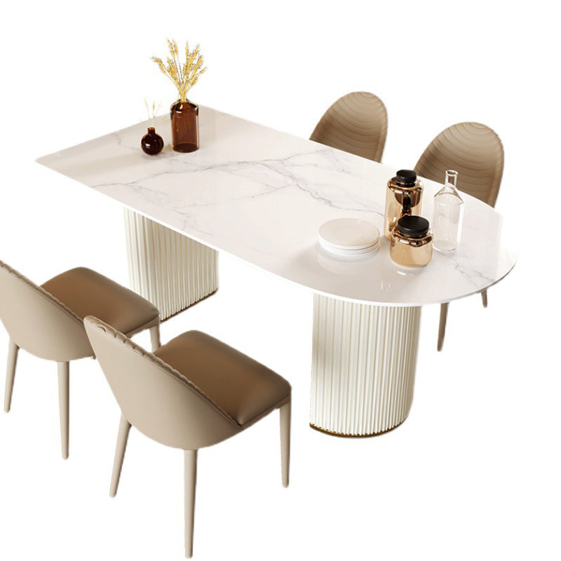 Sintered Stone White Dining Table Simplicity Double Pedestal Table for Dining Room Clearhalo ' dining_table' 'Dining Tables & Seating' 'Dining Tables' 'Furniture' 'furniture_dining_table' 'Kitchen & Dining Furniture' 'kitchen&dining_furn' 'kitchen' 'kitchen_dining_table' 3577625