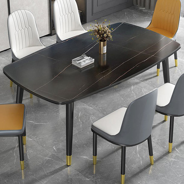 Modern Sintered Stone Top Kitchen Dining Table Rectangle Shape Dining Table with 4 Legs Base Black-Gold Clearhalo ' dining_table' 'Dining Tables & Seating' 'Dining Tables' 'Furniture' 'furniture_dining_table' 'Kitchen & Dining Furniture' 'kitchen&dining_furn' 'kitchen' 'kitchen_dining_table' 3577629