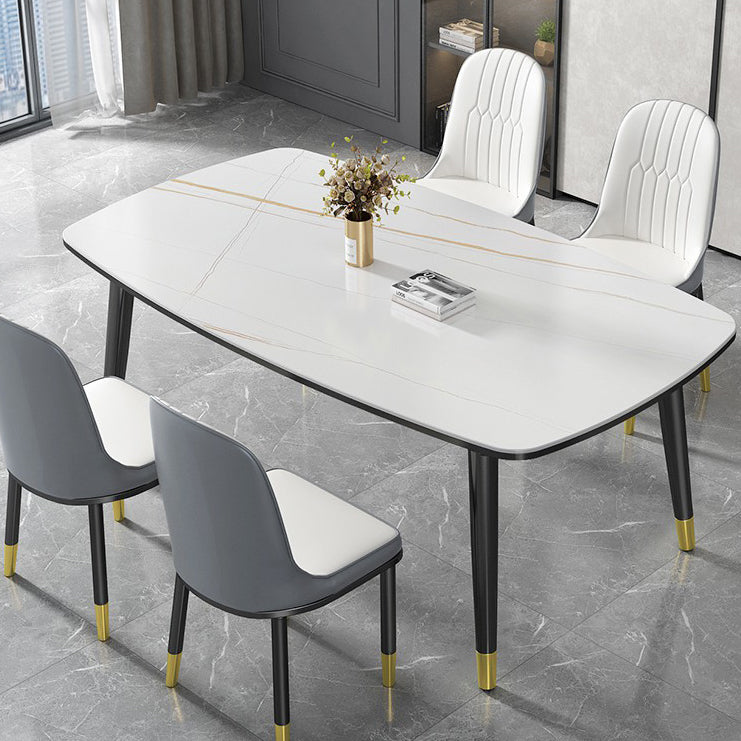 Modern Sintered Stone Top Kitchen Dining Table Rectangle Shape Dining Table with 4 Legs Base Clearhalo ' dining_table' 'Dining Tables & Seating' 'Dining Tables' 'Furniture' 'furniture_dining_table' 'Kitchen & Dining Furniture' 'kitchen&dining_furn' 'kitchen' 'kitchen_dining_table' 3577630