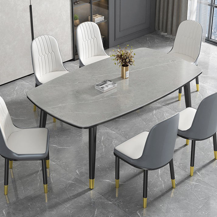 Modern Sintered Stone Top Kitchen Dining Table Rectangle Shape Dining Table with 4 Legs Base Clearhalo ' dining_table' 'Dining Tables & Seating' 'Dining Tables' 'Furniture' 'furniture_dining_table' 'Kitchen & Dining Furniture' 'kitchen&dining_furn' 'kitchen' 'kitchen_dining_table' 3577637