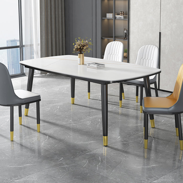 Modern Sintered Stone Top Kitchen Dining Table Rectangle Shape Dining Table with 4 Legs Base Clearhalo ' dining_table' 'Dining Tables & Seating' 'Dining Tables' 'Furniture' 'furniture_dining_table' 'Kitchen & Dining Furniture' 'kitchen&dining_furn' 'kitchen' 'kitchen_dining_table' 3577638