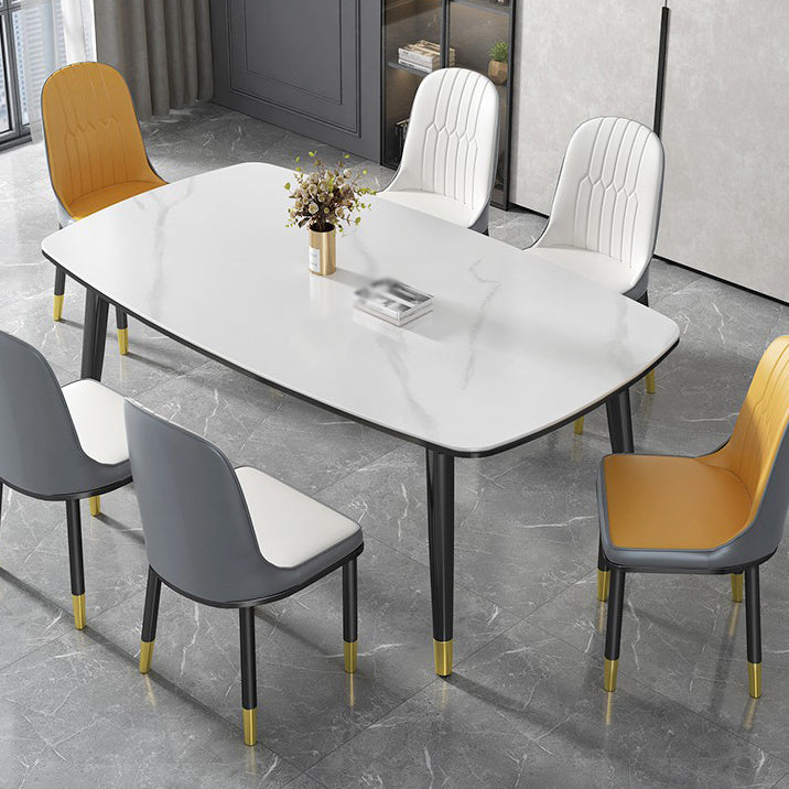 Modern Sintered Stone Top Kitchen Dining Table Rectangle Shape Dining Table with 4 Legs Base Clearhalo ' dining_table' 'Dining Tables & Seating' 'Dining Tables' 'Furniture' 'furniture_dining_table' 'Kitchen & Dining Furniture' 'kitchen&dining_furn' 'kitchen' 'kitchen_dining_table' 3577639
