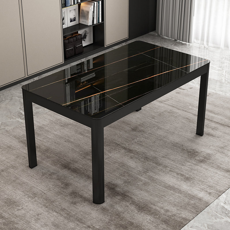 Modern Sintered Stone Dining Table Rectangular Table with Metallic Four-leg Black Clearhalo ' dining_table' 'Dining Tables & Seating' 'Dining Tables' 'Furniture' 'furniture_dining_table' 'Kitchen & Dining Furniture' 'kitchen&dining_furn' 'kitchen' 'kitchen_dining_table' 3577652