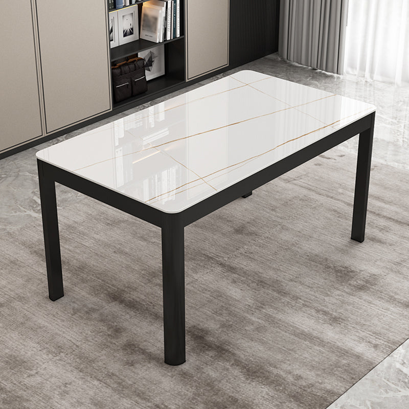 Modern Sintered Stone Dining Table Rectangular Table with Metallic Four-leg White Clearhalo ' dining_table' 'Dining Tables & Seating' 'Dining Tables' 'Furniture' 'furniture_dining_table' 'Kitchen & Dining Furniture' 'kitchen&dining_furn' 'kitchen' 'kitchen_dining_table' 3577653