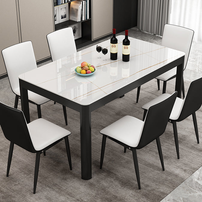 Modern Sintered Stone Dining Table Rectangular Table with Metallic Four-leg 51.2"L x 31.5"W x 29.9"H White Clearhalo ' dining_table' 'Dining Tables & Seating' 'Dining Tables' 'Furniture' 'furniture_dining_table' 'Kitchen & Dining Furniture' 'kitchen&dining_furn' 'kitchen' 'kitchen_dining_table' 3577654
