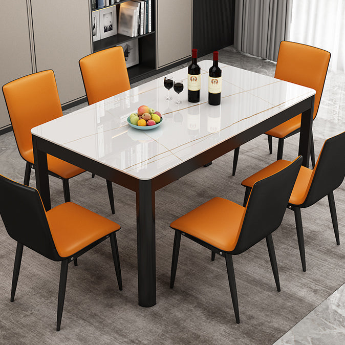 Modern Sintered Stone Dining Table Rectangular Table with Metallic Four-leg Clearhalo ' dining_table' 'Dining Tables & Seating' 'Dining Tables' 'Furniture' 'furniture_dining_table' 'Kitchen & Dining Furniture' 'kitchen&dining_furn' 'kitchen' 'kitchen_dining_table' 3577656