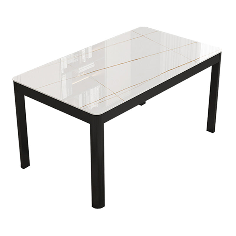 Modern Sintered Stone Dining Table Rectangular Table with Metallic Four-leg Clearhalo ' dining_table' 'Dining Tables & Seating' 'Dining Tables' 'Furniture' 'furniture_dining_table' 'Kitchen & Dining Furniture' 'kitchen&dining_furn' 'kitchen' 'kitchen_dining_table' 3577658