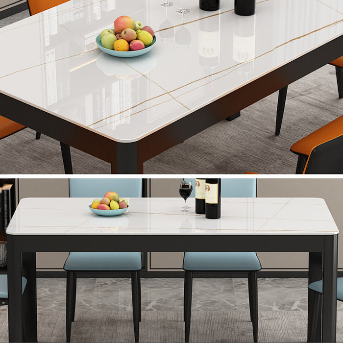 Modern Sintered Stone Dining Table Rectangular Table with Metallic Four-leg Clearhalo ' dining_table' 'Dining Tables & Seating' 'Dining Tables' 'Furniture' 'furniture_dining_table' 'Kitchen & Dining Furniture' 'kitchen&dining_furn' 'kitchen' 'kitchen_dining_table' 3577660
